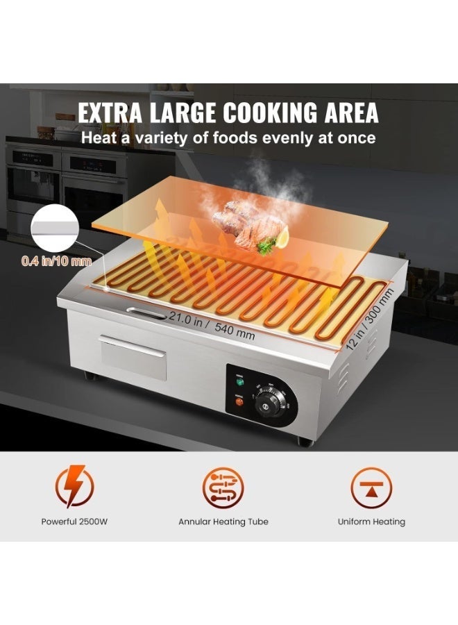 كيتسترون شواية كهربائية تجارية مسطحة السطح، صفيحة تسخين من الفولاذ المقاوم للصدأ، 2500 واط، تحكم حراري - Image 3