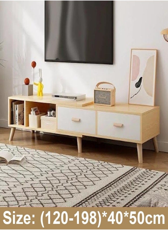 fashionhome - Multipurpose Modern Upgraded Design TV Table Retractable Length Television Cabinet Combination Set 15mm Thickness Wood Sheet Table Multicolor Living Room Home Furniture 120-198x40x50 Centimeter - Image 1