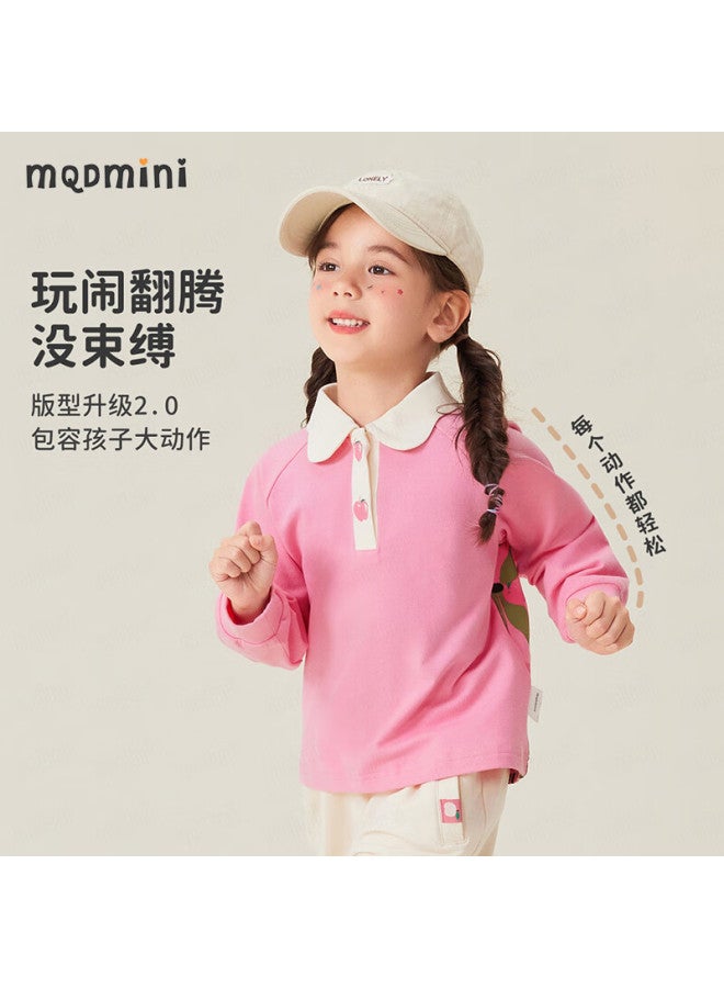 Mqdmini Girls' Polo Long-sleeve T-shirt, Sweet And Cute Top For Children, Base Layer T-shirt, Picnic Rabbit Desig