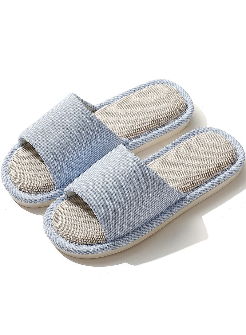 VIDSID Slippers for Women Men Linen Slippers Open Toe House Shoes Summer Sandals for Indoor Outdoor(Light Blue 42/43） - Image 1