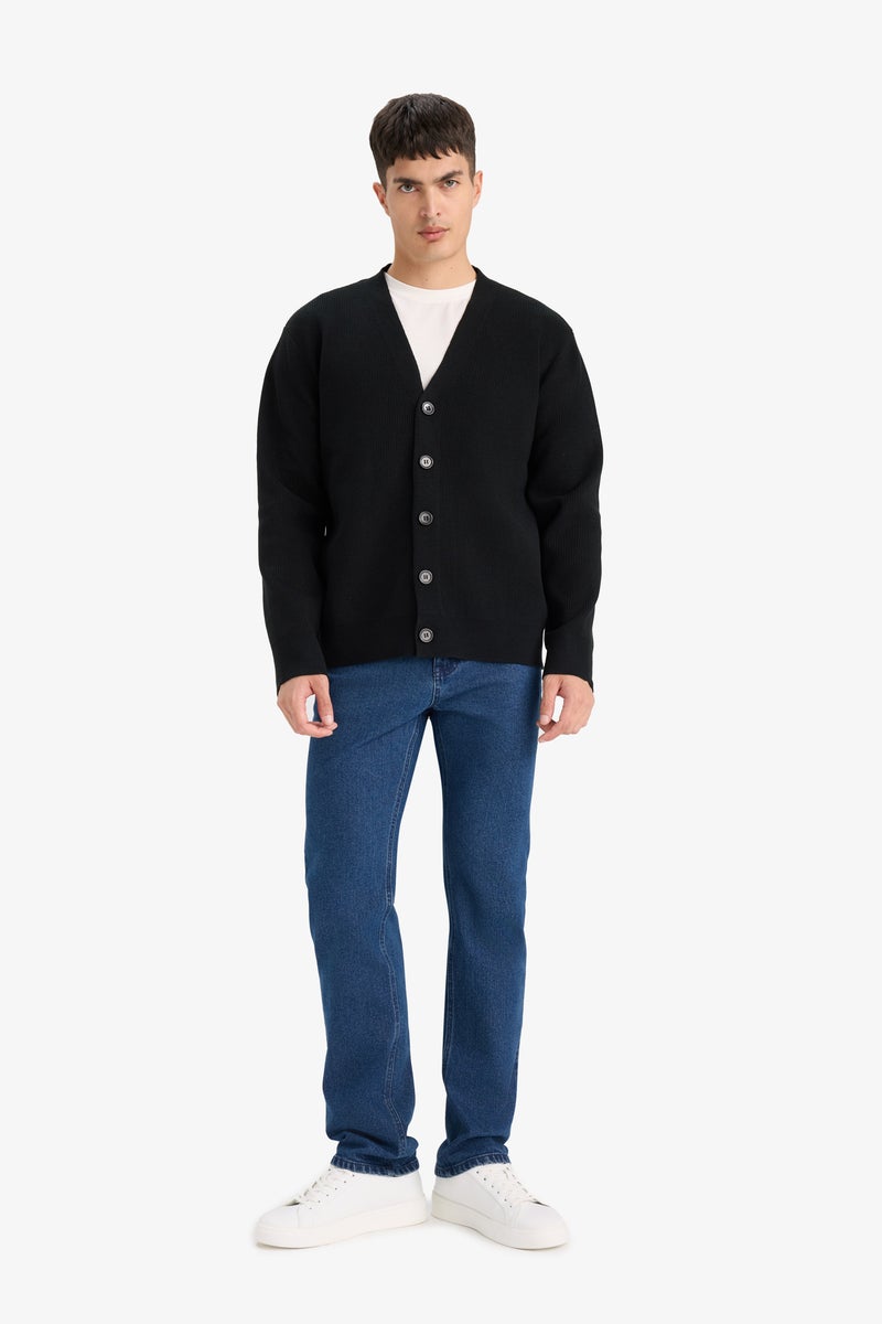 DeFacto Black Man Relax Fit V-Neck Knit Cardigan Casual - Image 2