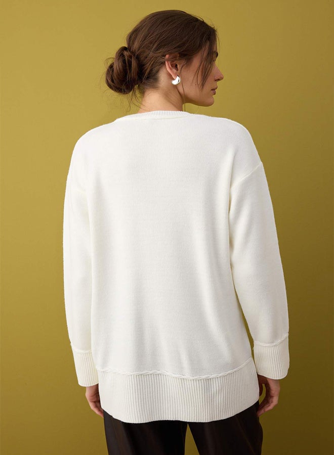 trendyol Ecru Ribbed Knitwear Sweater - Image 4