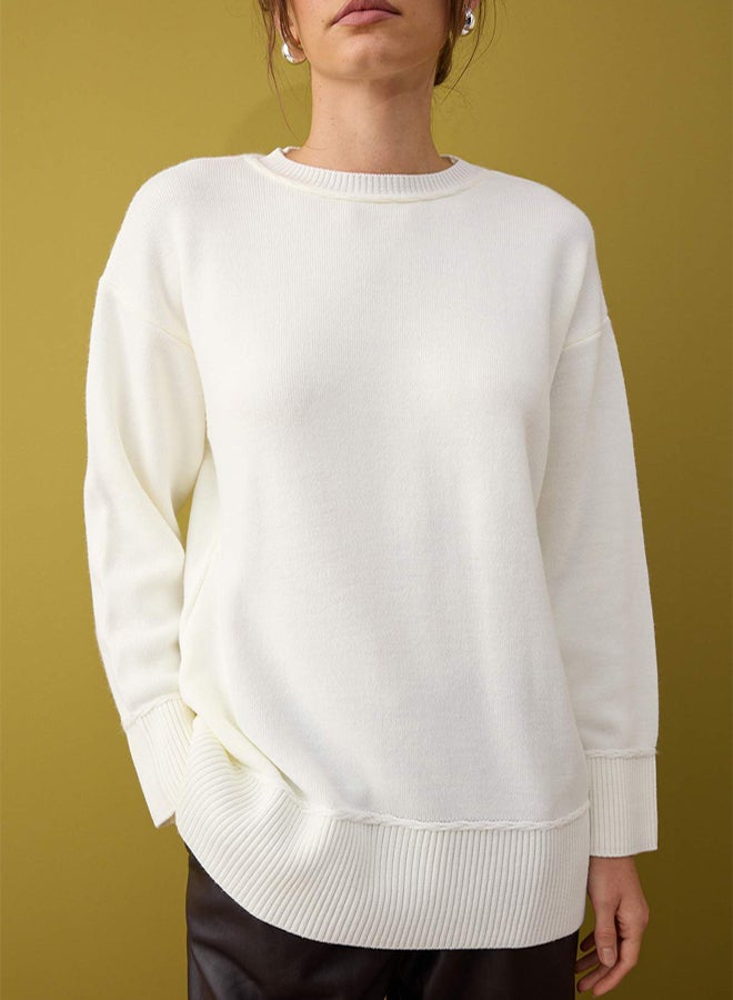 trendyol Ecru Ribbed Knitwear Sweater - Image 3