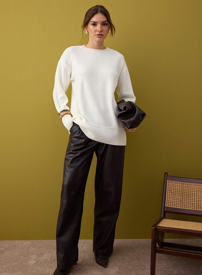 trendyol Ecru Ribbed Knitwear Sweater - Image 2