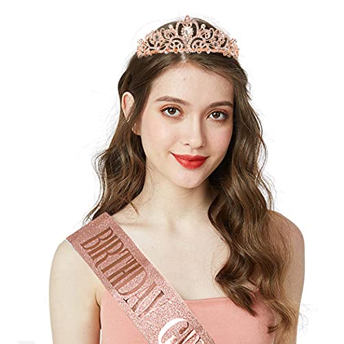 COCIDE Birthday Sash Tiara Set Rhinestone Tiara Sash for Womens Birth Party Decoration Kit - Image 5