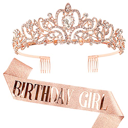 COCIDE Birthday Sash Tiara Set Rhinestone Tiara Sash for Womens Birth Party Decoration Kit - Image 2