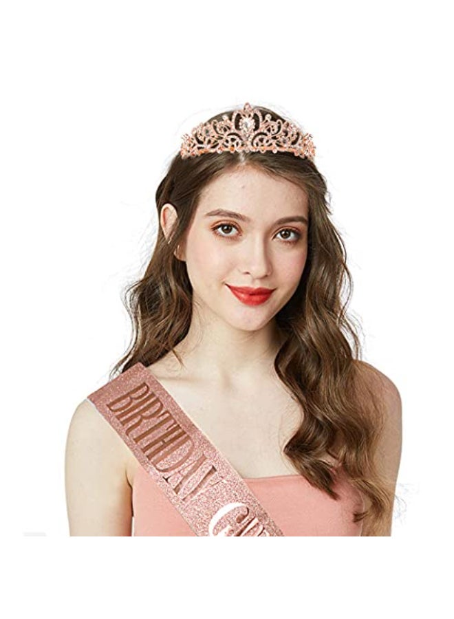 COCIDE Birthday Sash Tiara Set Rhinestone Tiara Sash for Womens Birth Party Decoration Kit - Image 4