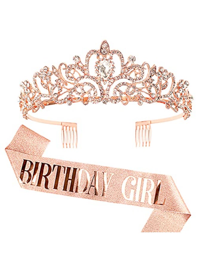 COCIDE Birthday Sash Tiara Set Rhinestone Tiara Sash for Womens Birth Party Decoration Kit - Image 1