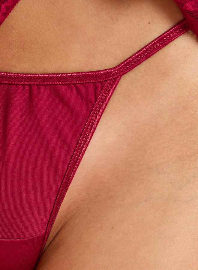 Styli Burgundy V Neck Lace Fitted Slip with Brief - Image 5