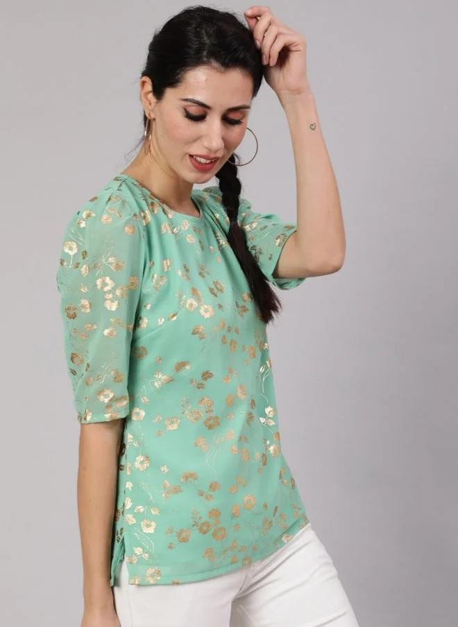AKS Floral Printed Sea Green Top for Women