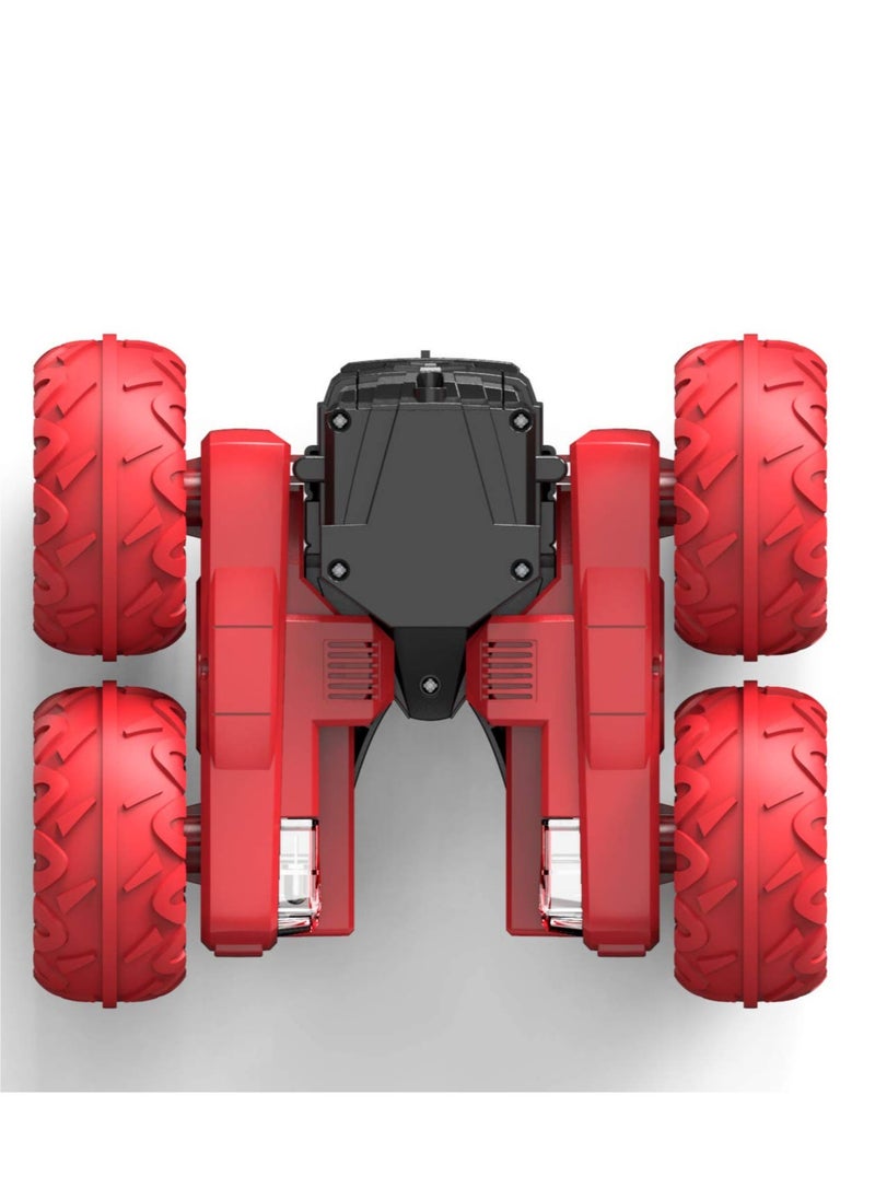 YelaJoy - Remote Control Rotating Stunt Car Open Flower RC Car Toy with Light Double-sided Driving 360 Degree Flip Rotating Toy Car Red - Image 1