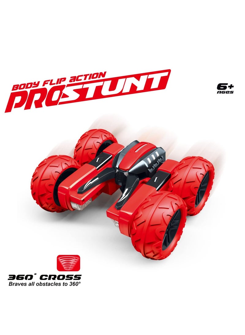 YelaJoy - Remote Control Rotating Stunt Car Open Flower RC Car Toy with Light Double-sided Driving 360 Degree Flip Rotating Toy Car Red - Image 1