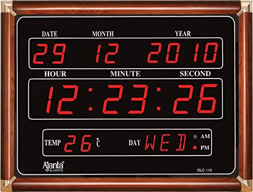 Ajanta Quartz Plastic Digital Red LED Rectangle Wall Clock OLC - 113 (39.6 cm x 29.6 cm x 3.5 cm, Black) - Image 1
