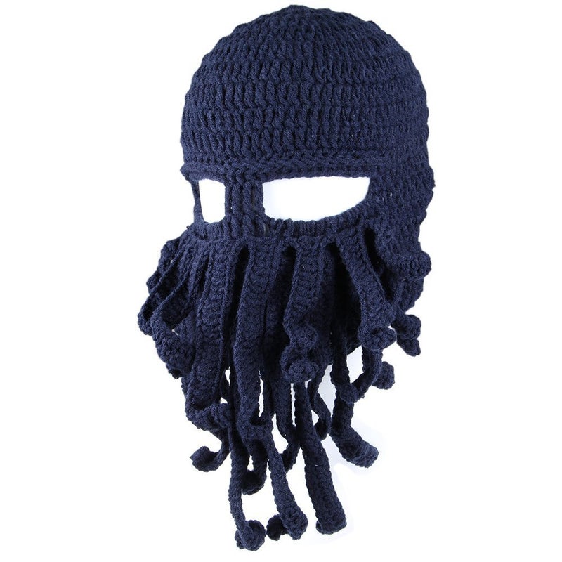 Kafeimali Men's Head Barbarian Vagabond Beanie Original Foldaway Beard Octopus Pirate Hats Bearded Caps (Deep Blue) - Image 4