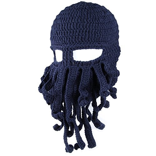 Kafeimali Men's Head Barbarian Vagabond Beanie Original Foldaway Beard Octopus Pirate Hats Bearded Caps (Deep Blue) - Image 1