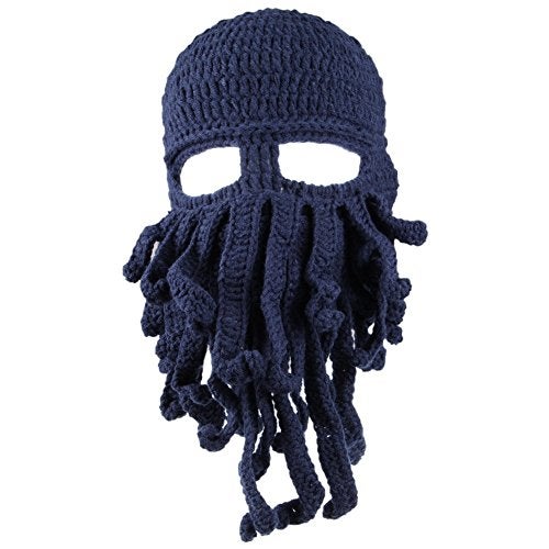 Kafeimali Men's Head Barbarian Vagabond Beanie Original Foldaway Beard Octopus Pirate Hats Bearded Caps (Deep Blue) - Image 2