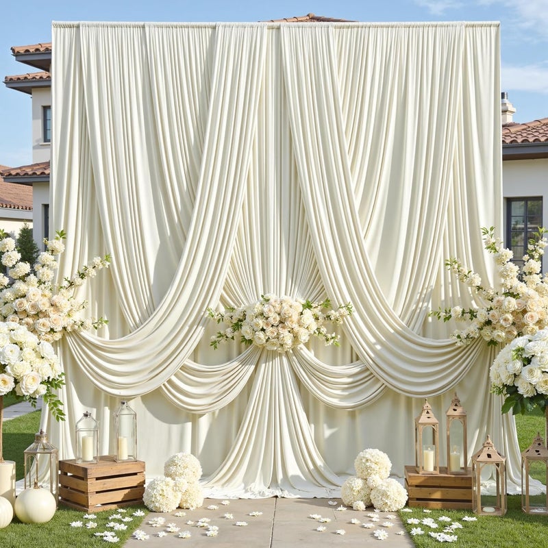 NSSONBEN 30ft×12ft Wrinkle Free Ivory Backdrop Curtain for Wedding Parties, 6 Panels 5×12ft Long Soft Silky Polyester Backdrop Drapes Cream Photo Back Drop Curtains for Party Photography Background Cloth - Image 1