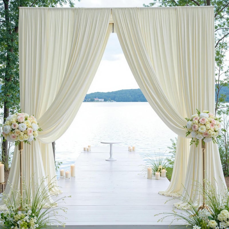 NSSONBEN 30ft×12ft Wrinkle Free Ivory Backdrop Curtain for Wedding Parties, 6 Panels 5×12ft Long Soft Silky Polyester Backdrop Drapes Cream Photo Back Drop Curtains for Party Photography Background Cloth - Image 2