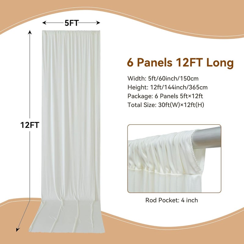 NSSONBEN 30ft×12ft Wrinkle Free Ivory Backdrop Curtain for Wedding Parties, 6 Panels 5×12ft Long Soft Silky Polyester Backdrop Drapes Cream Photo Back Drop Curtains for Party Photography Background Cloth - Image 4
