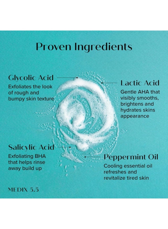 ميديكس 5.5 حمض الجليكوليك + حمض اللبني جل غسيل الجسم المقشور  KP Bump Eraser  AHA Exfoliant Skin Care Body Cleanser  Keratosis Pilaris & Acne  Anti-Aging AHA Foaming Body & Face Wash, 15 Fl Oz - Image 3