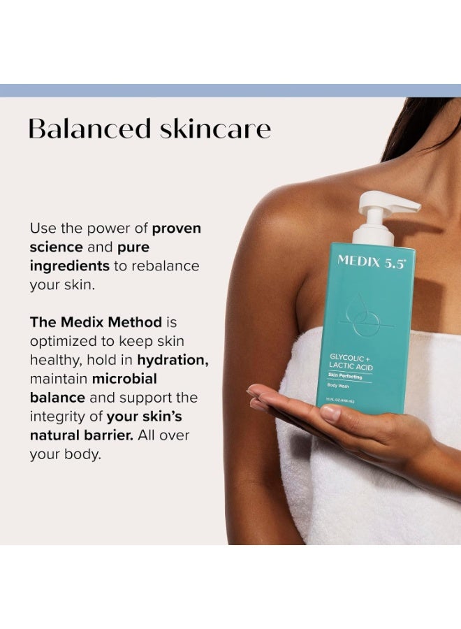 ميديكس 5.5 حمض الجليكوليك + حمض اللبني جل غسيل الجسم المقشور  KP Bump Eraser  AHA Exfoliant Skin Care Body Cleanser  Keratosis Pilaris & Acne  Anti-Aging AHA Foaming Body & Face Wash, 15 Fl Oz - Image 5
