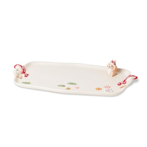 RESVUGA Mushroom Ceramic Tray, Rectangle 14 in Double Handle Dessert Appetizer Baking Dishes, Cute Steak Dinner Plates, Decorative Plate with Cute Squirrels. Novel Christmas Cutlery Gifts. - Image 1
