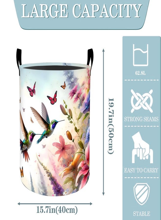 VODRM Floral Hummingbird Butterfly Laundry Basket, Dirty Collapsible Clothes Toy Organizer Hamper for Kids Adults, Oxford Cloth Waterproof Storage Bin for Bathroom Home Decor Gifts, 19.7"X15.7" - Image 2