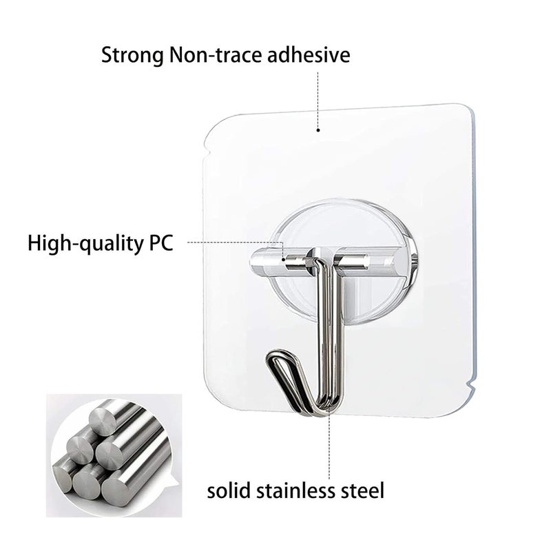 COLOGO Adhesive Hooks 24lbMax 60 Pack Heavy Duty Self Adhesive Hooks Transparent Reusable Seamless Adhesive Wall Hooks for Kitchens Bathroom Office - Image 3