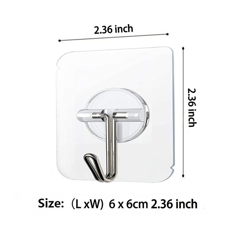 COLOGO Adhesive Hooks 24lbMax 60 Pack Heavy Duty Self Adhesive Hooks Transparent Reusable Seamless Adhesive Wall Hooks for Kitchens Bathroom Office - Image 4