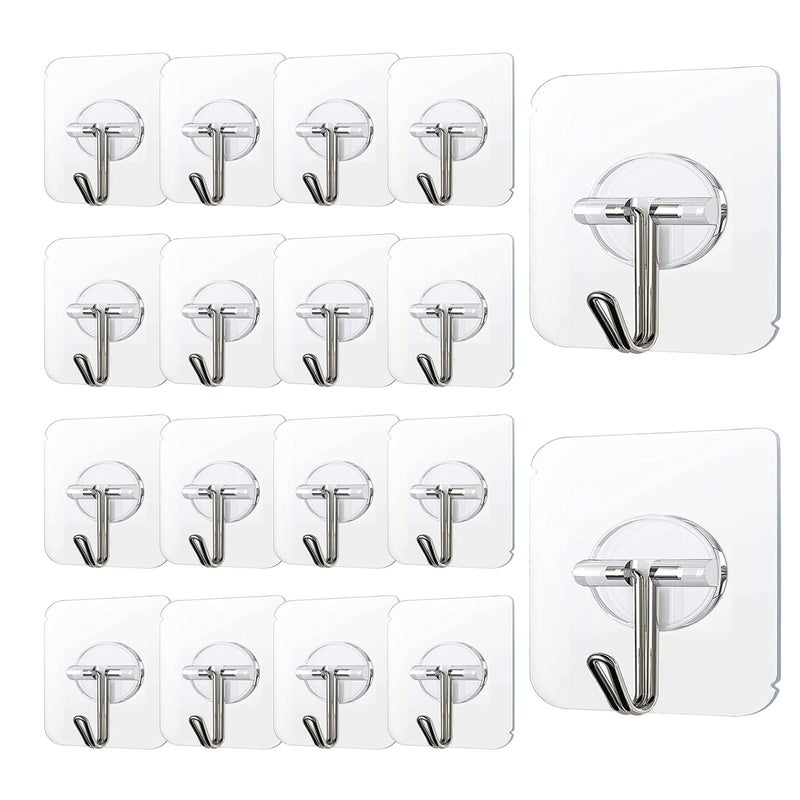 COLOGO Adhesive Hooks 24lbMax 60 Pack Heavy Duty Self Adhesive Hooks Transparent Reusable Seamless Adhesive Wall Hooks for Kitchens Bathroom Office - Image 1