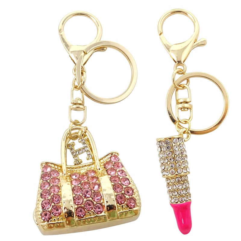 HONBAY Honbay 2PCS Cute Crystal Lipstick Handbag Style Keychain Bling Bling Rhinestone Car Key Decoration Blingbling Key Purse Keyring for Bag Wallet Handbags Backpack 2 Style 