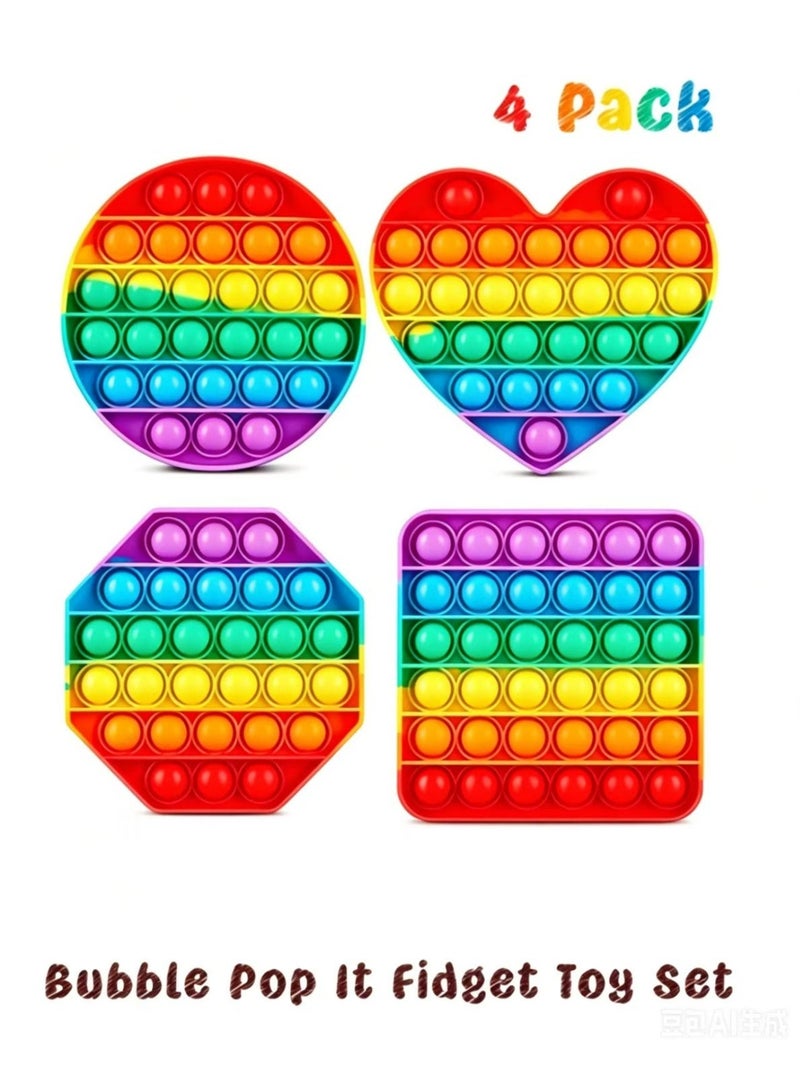 4 Pack Bubble Pop It Fidget Toy Set, Sensory Game for Kids and Adults, Suitable for Autism and Special Needs Stress Relief with 4 Shapes Heart, Circle, Octagon and Square (Random Color) - Image 1