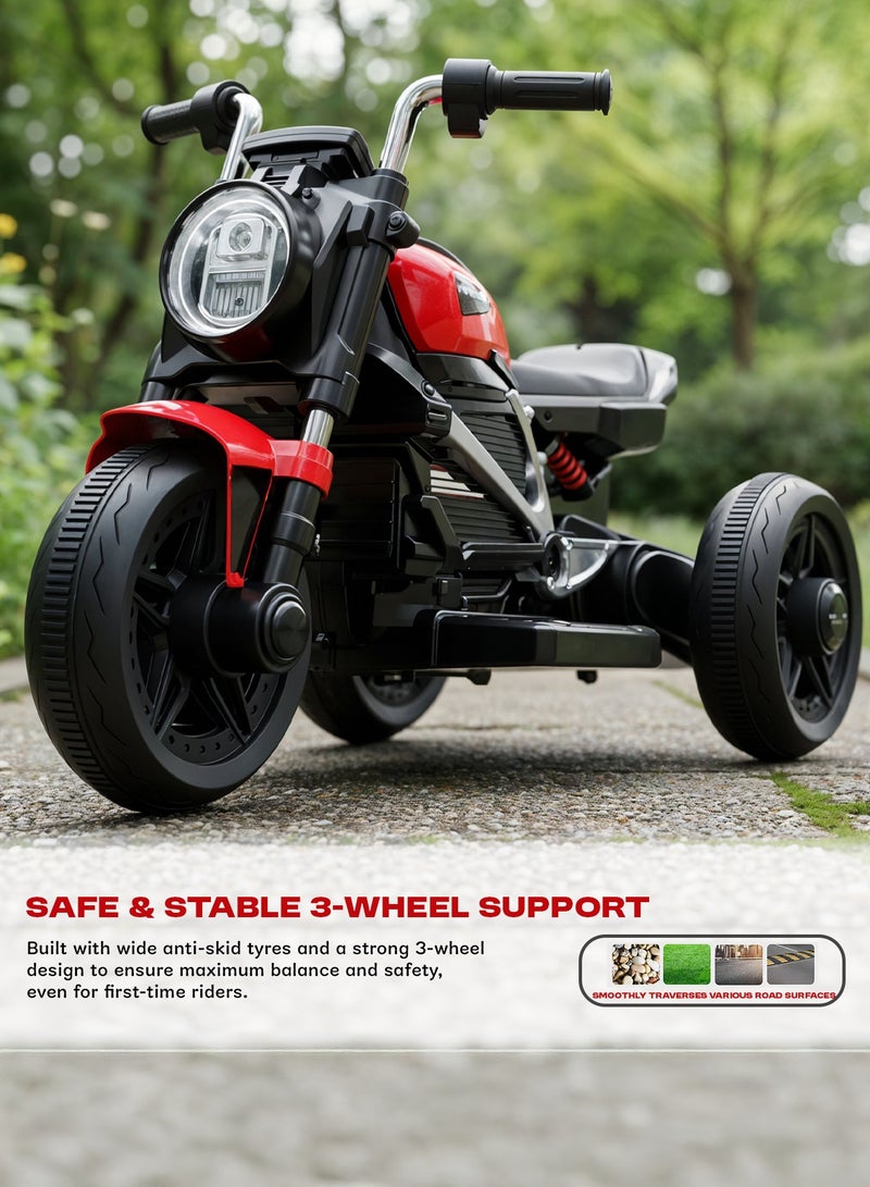 BAYBEE Electric Bike for Kids, Electric Ride on Kids Bike with Led Light, Music & Foot Accelerator | Baby Bike Ride on Kids Motorcycle Battery Bike for Toddlers | Baby Bike Battery Operated Bike for Kids Boys Girls 2+ Years Red - Image 5