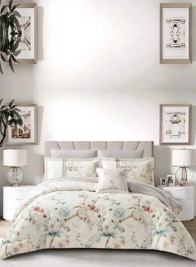 Donetella Bedding Comforter Set, King Size Fits 200x200 cm - 6-Pcs Digital Print Quilted Bed Set, Microfiber Fabric - 1 Comforter, 1 Fitted Sheet, 2 Pillow Shams, 2 Pillowcases.