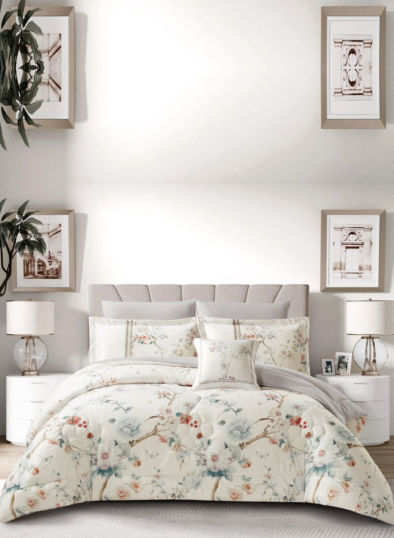 Donetella Bedding Comforter Set, King Size Fits 200x200 cm - 7-Pcs Digital Print Quilted Bed Set, Microfiber Fabric - 1 Comforter, 1 Fitted Sheet, 2 Pillow Shams, 2 Pillowcases 1 Cushion Cover.  - Image 1