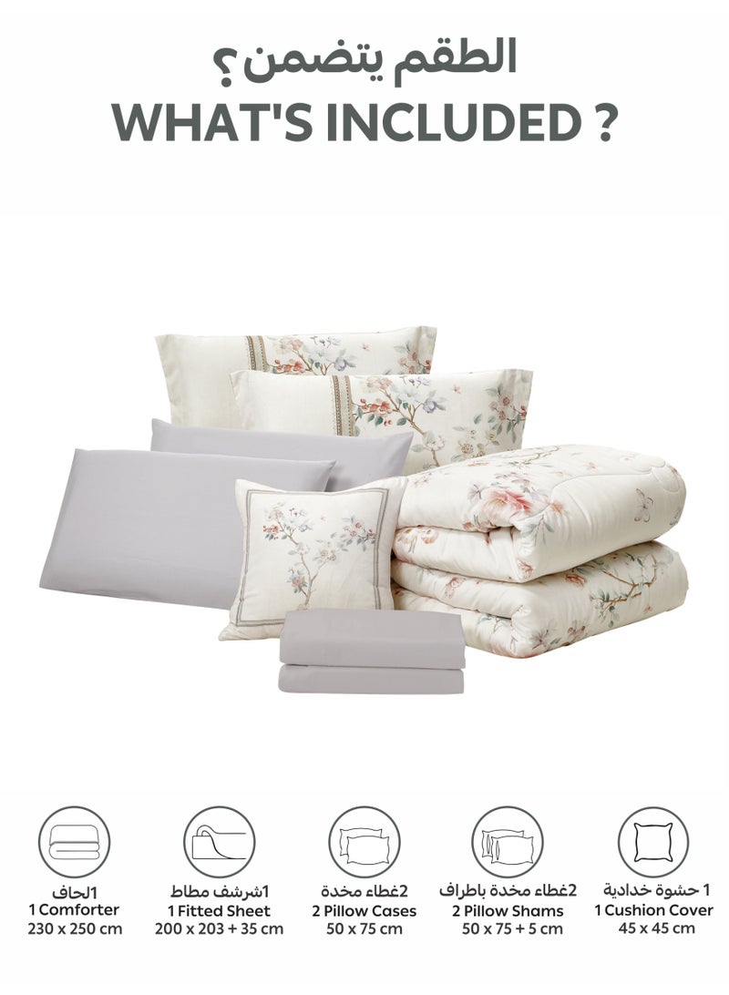 Donetella Bedding Comforter Set, King Size Fits 200x200 cm - 7-Pcs Digital Print Quilted Bed Set, Microfiber Fabric - 1 Comforter, 1 Fitted Sheet, 2 Pillow Shams, 2 Pillowcases 1 Cushion Cover.  - Image 4