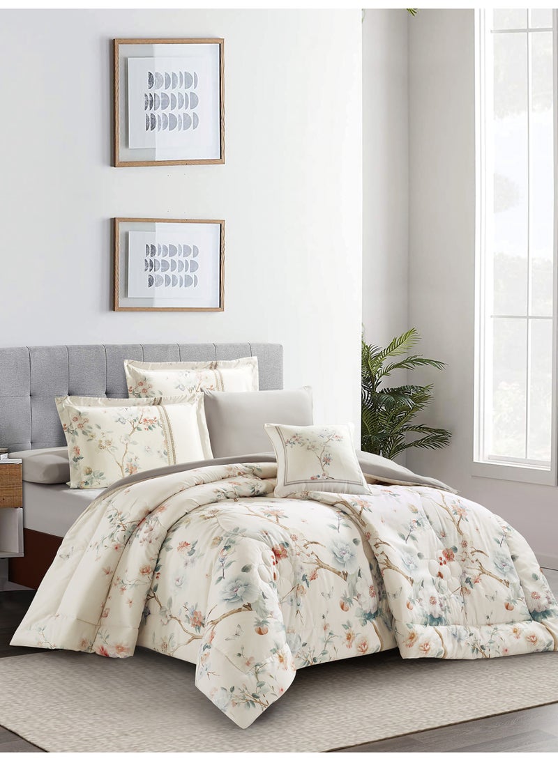 Donetella Bedding Comforter Set, King Size Fits 200x200 cm - 7-Pcs Digital Print Quilted Bed Set, Microfiber Fabric - 1 Comforter, 1 Fitted Sheet, 2 Pillow Shams, 2 Pillowcases 1 Cushion Cover.  - Image 2