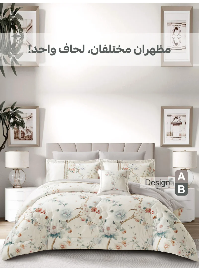 Donetella Bedding Comforter Set, King Size Fits 200x200 cm - 6-Pcs Digital Print Quilted Bed Set, Microfiber Fabric - 1 Comforter, 1 Fitted Sheet, 2 Pillow Shams, 2 Pillowcases.