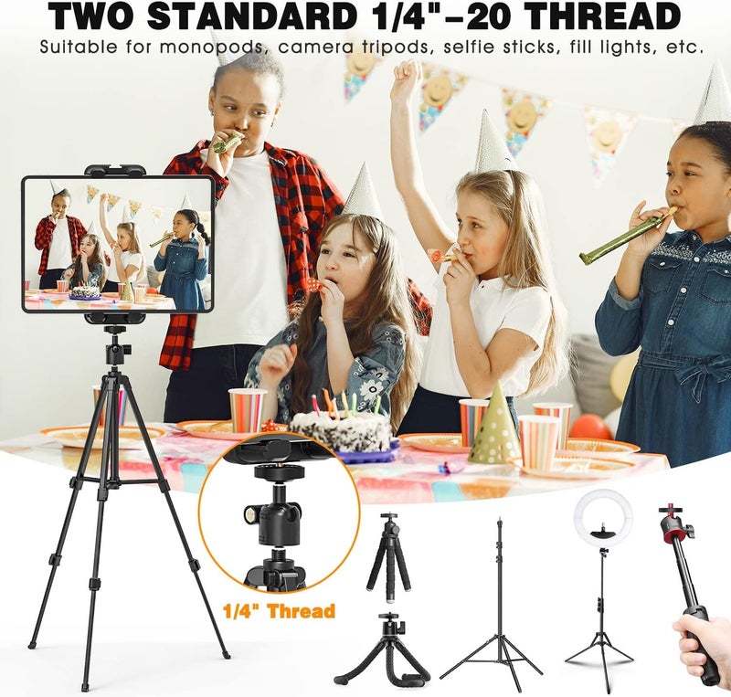 Cenawin Tablet Tripod Mount Adapter with Ball Head, Holder for 4.7-12.9 Inch Tablets, Compatible with iPad Pro, Air, Mini, Selfie Stick, Monopod - Image 5