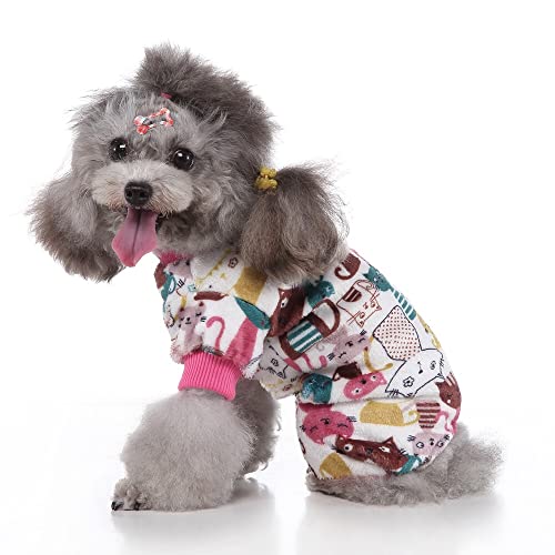 PETANGEL Dog Pajamas Coat Cat PJSJumpsuit Soft Velvet Doggie Jumpers Onesies Jammies Fleece Cat Apparel Pet Clothes Warm Flannel Cold Weather Puppy Small Dogs Rompers (CuteCats Size: L) - Image 4