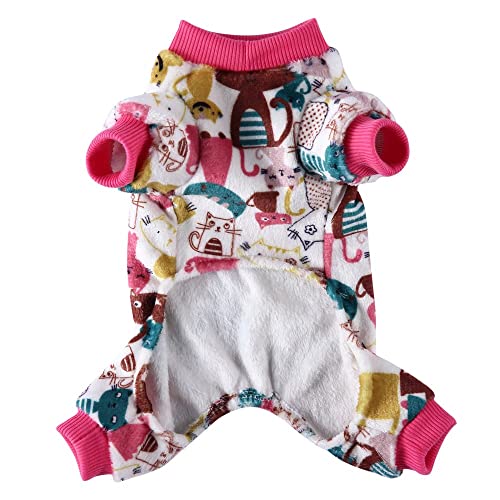 PETANGEL Dog Pajamas Coat Cat PJSJumpsuit Soft Velvet Doggie Jumpers Onesies Jammies Fleece Cat Apparel Pet Clothes Warm Flannel Cold Weather Puppy Small Dogs Rompers (CuteCats Size: L) - Image 2