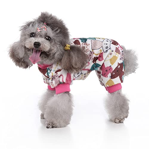 PETANGEL Dog Pajamas Coat Cat PJSJumpsuit Soft Velvet Doggie Jumpers Onesies Jammies Fleece Cat Apparel Pet Clothes Warm Flannel Cold Weather Puppy Small Dogs Rompers (CuteCats Size: L) - Image 3