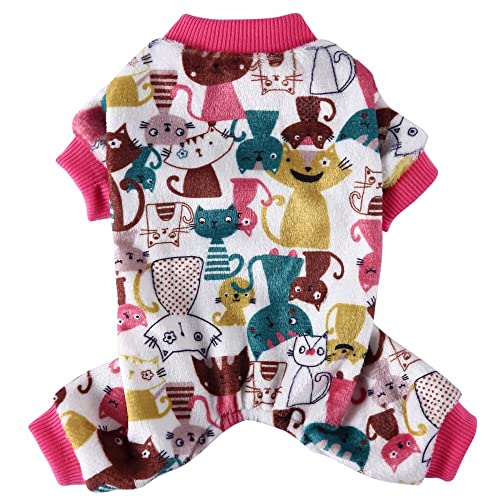 PETANGEL Dog Pajamas Coat Cat PJSJumpsuit Soft Velvet Doggie Jumpers Onesies Jammies Fleece Cat Apparel Pet Clothes Warm Flannel Cold Weather Puppy Small Dogs Rompers (CuteCats Size: L) - Image 1
