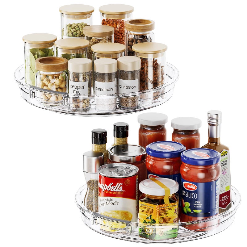 LAMU 2 Pack Lazy Susan Organizer 925 inch Lazy Susan Turntable for Cabinet Rotating Spice Organization for Cabinet Kitchen Table Top Countertop Pantry Fridge Organizers and Storage Clear