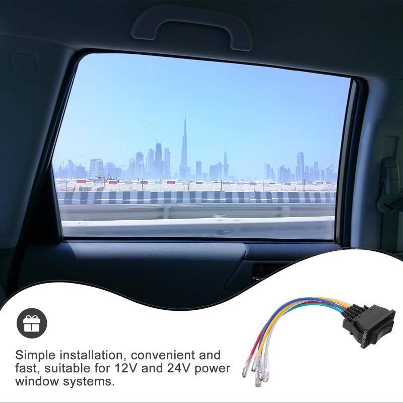 Yardwe 20A 12V 24V مجموعة أسلاك توصيل مفتاح نافذة الطاقة ثنائي السهم للمركبة مع منظم زجاجي وطرف أخضر - Image 4