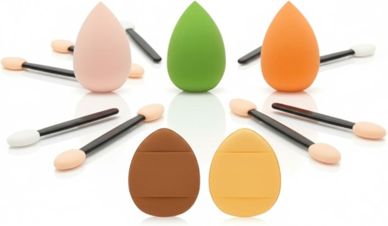 10pcs -2 Pcs Mini Makeup Finger Puff +3 pcs MiNi Makeup Sponge Set Blender High-definition+ 5 pcs Eyeshadow Brushes Sponge Eyeshadow Applicators-multicolor
