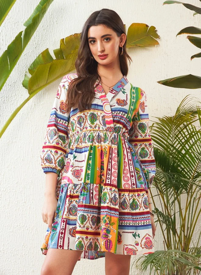 Ethnic Motif Printed Cotton Fit and Flare Dress for Women