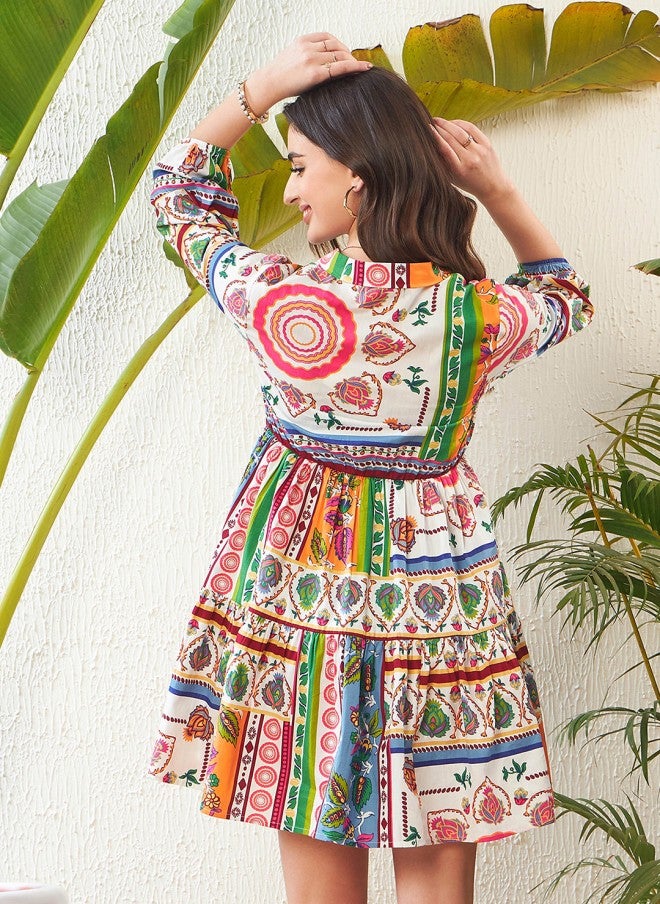 ساسافراس فستان قطني مطبوع بنقوش عرقية للنساء - Image 4