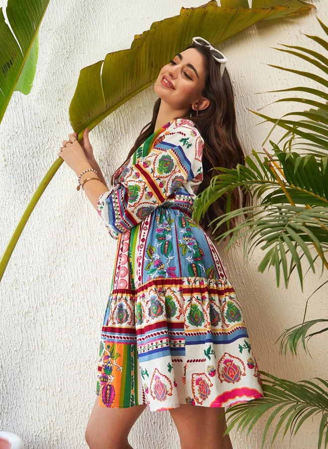 SASSAFRAS  Ethnic Motif Printed Cotton Fit and Flare Dress for Women for Women | Best Price UAE