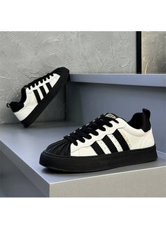 Autumn/Winter New Mens Board Shoes Three-Row Shell Head Fashionable Versatile Sport Casual Shoes Low Top Comfortable Wear-Resis White black